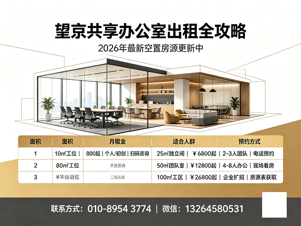 望京共享办公室出租全攻略：面积/租金/联系方式汇总，2026年最新空置房源更新中