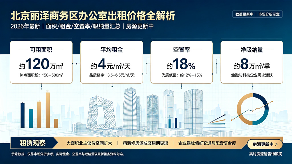 北京丽泽商务区办公室出租价格全解析：2026年最新面积/租金/空置率/吸纳量汇总，房源更新中