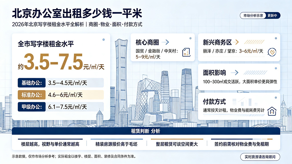北京办公室出租多少钱一平米：2026年北京写字楼租金水平全解析